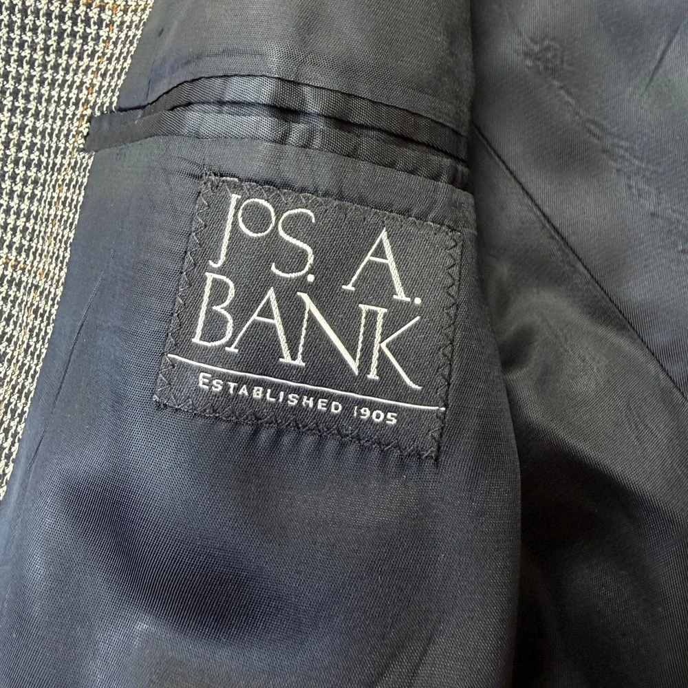 Jos. A. Bank Blazer Mens 40 REG Brown Silk Wool Houndstooth Sport‎ Coat